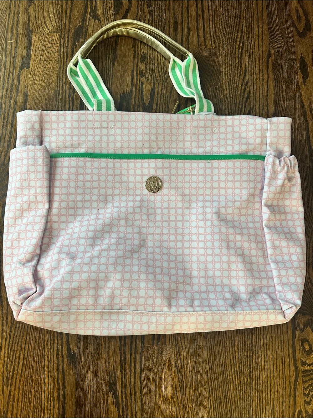 Lilly Pulitzer Pink Patterned Tennis Tote with Mint Trim and Gold Accent